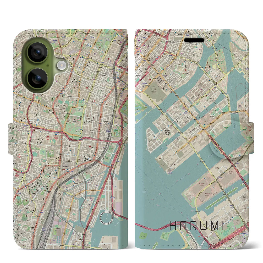 【晴海(東京都)】地図柄iPhoneケース(手帳タイプ)ナチュラル・iPhone 17 Pro Max 用