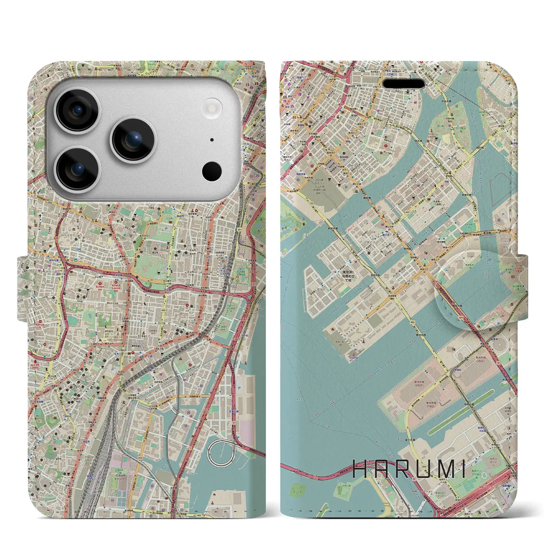 【晴海(東京都)】地図柄iPhoneケース(手帳タイプ)モノトーン・iPhone 17 Pro Max 用