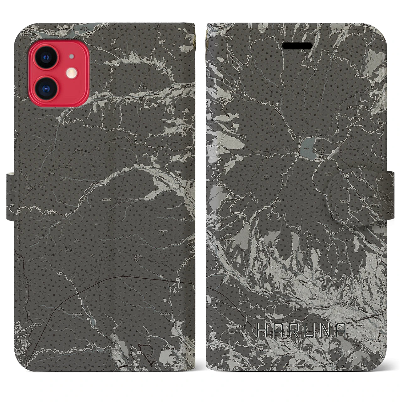 【榛名(群馬県)】地図柄iPhoneケース(手帳タイプ)モノトーン・iPhone 11 用