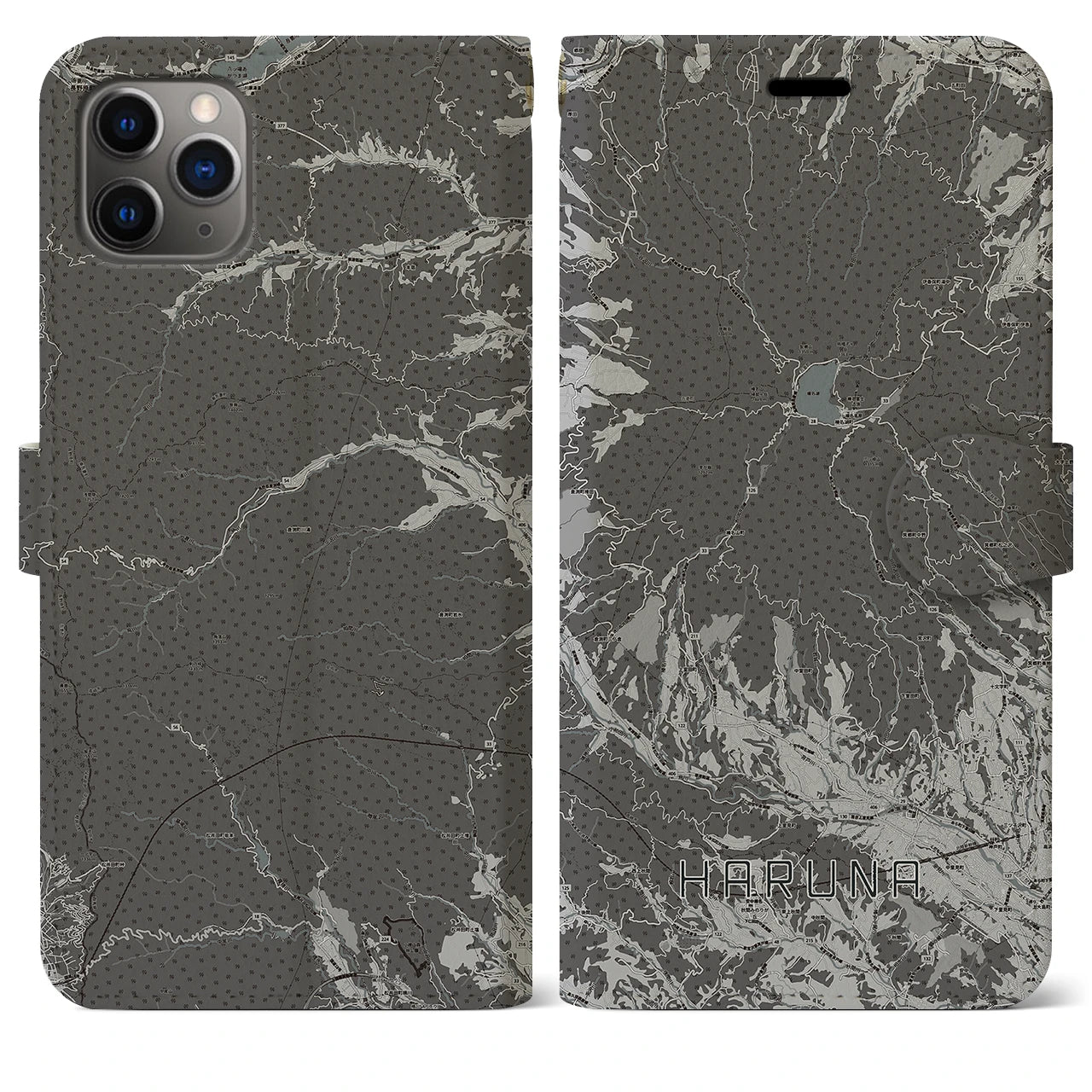 【榛名(群馬県)】地図柄iPhoneケース(手帳タイプ)モノトーン・iPhone 11 Pro Max 用