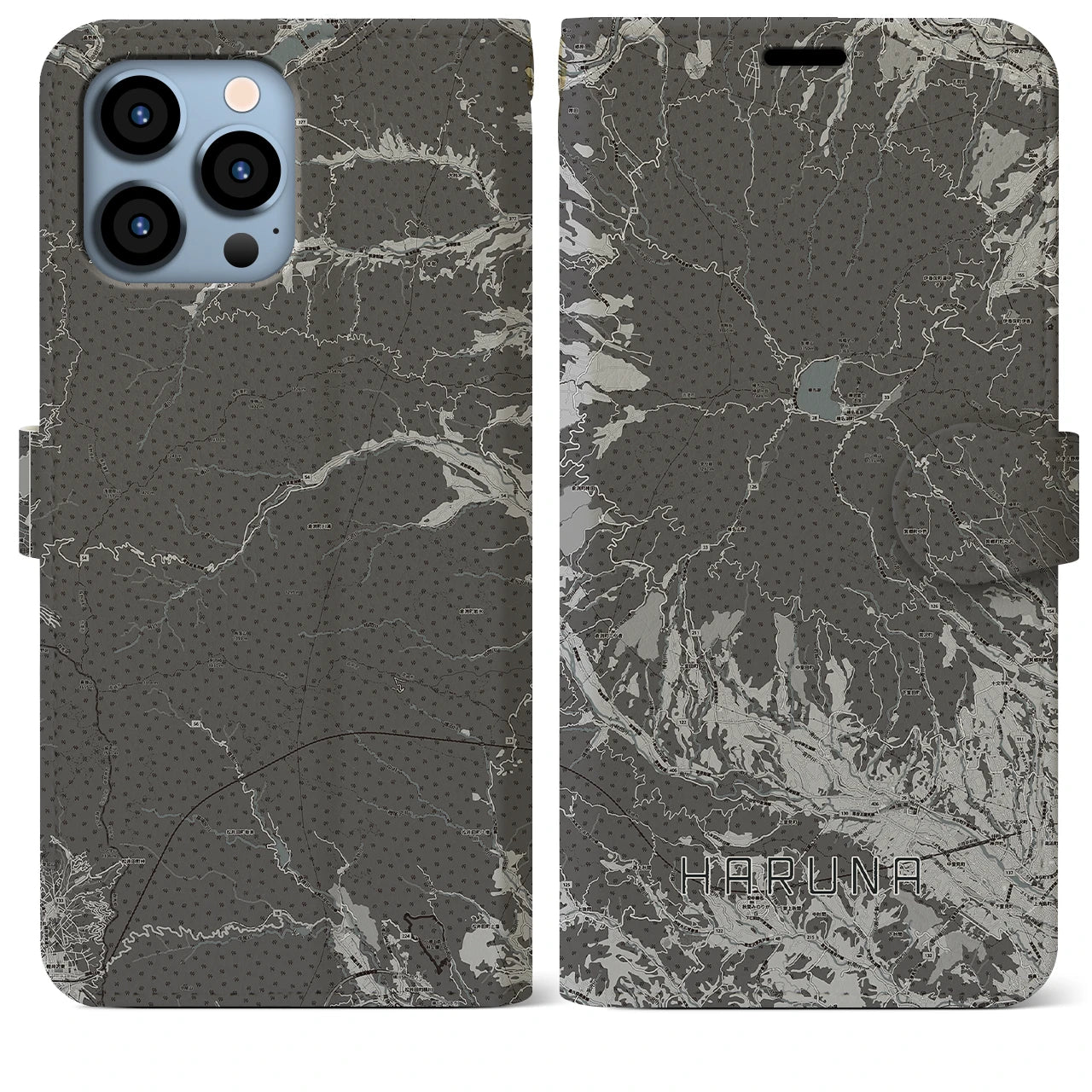 【榛名(群馬県)】地図柄iPhoneケース(手帳タイプ)モノトーン・iPhone 13 Pro Max 用