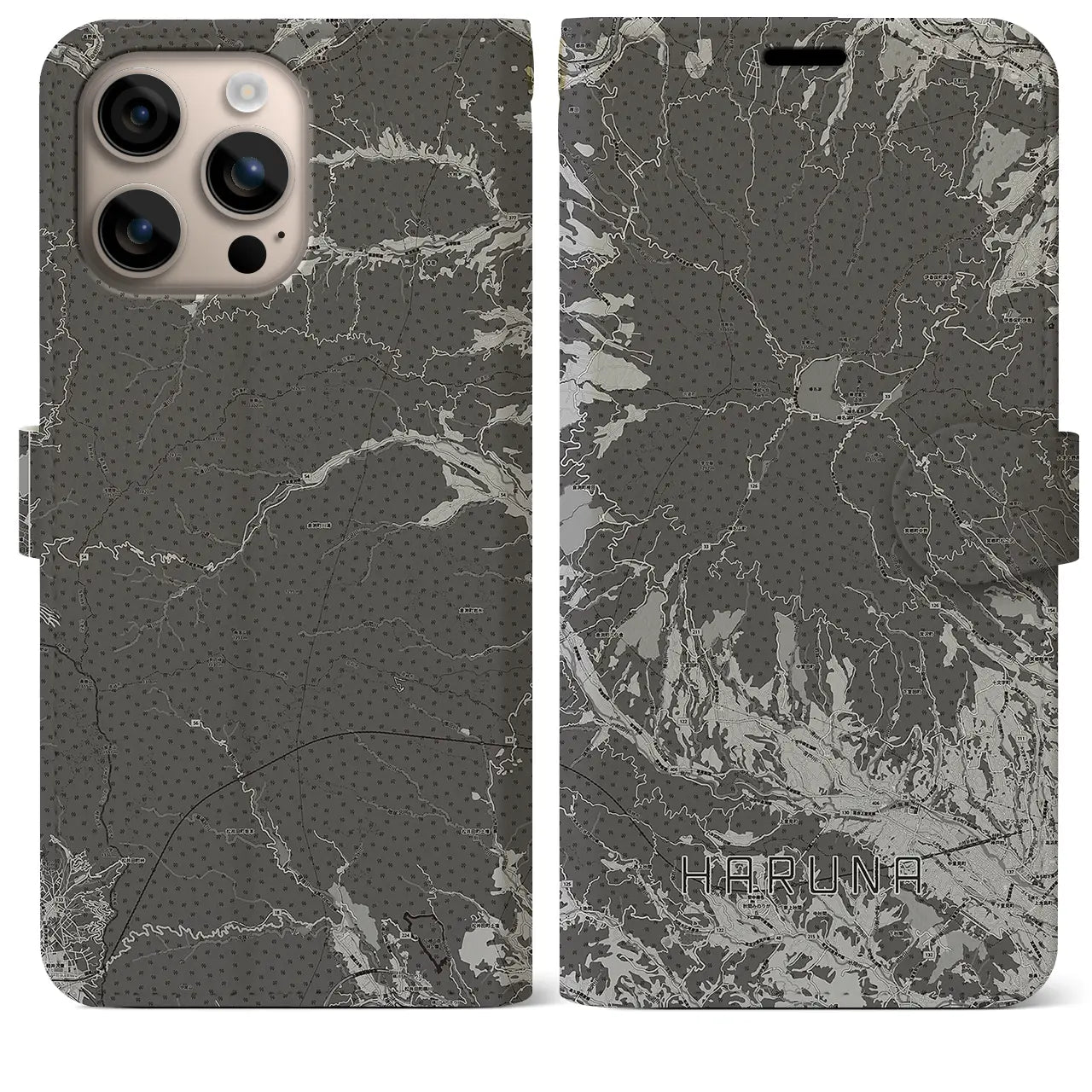 【榛名(群馬県)】地図柄iPhoneケース(手帳タイプ)モノトーン・iPhone 16 Plus 用