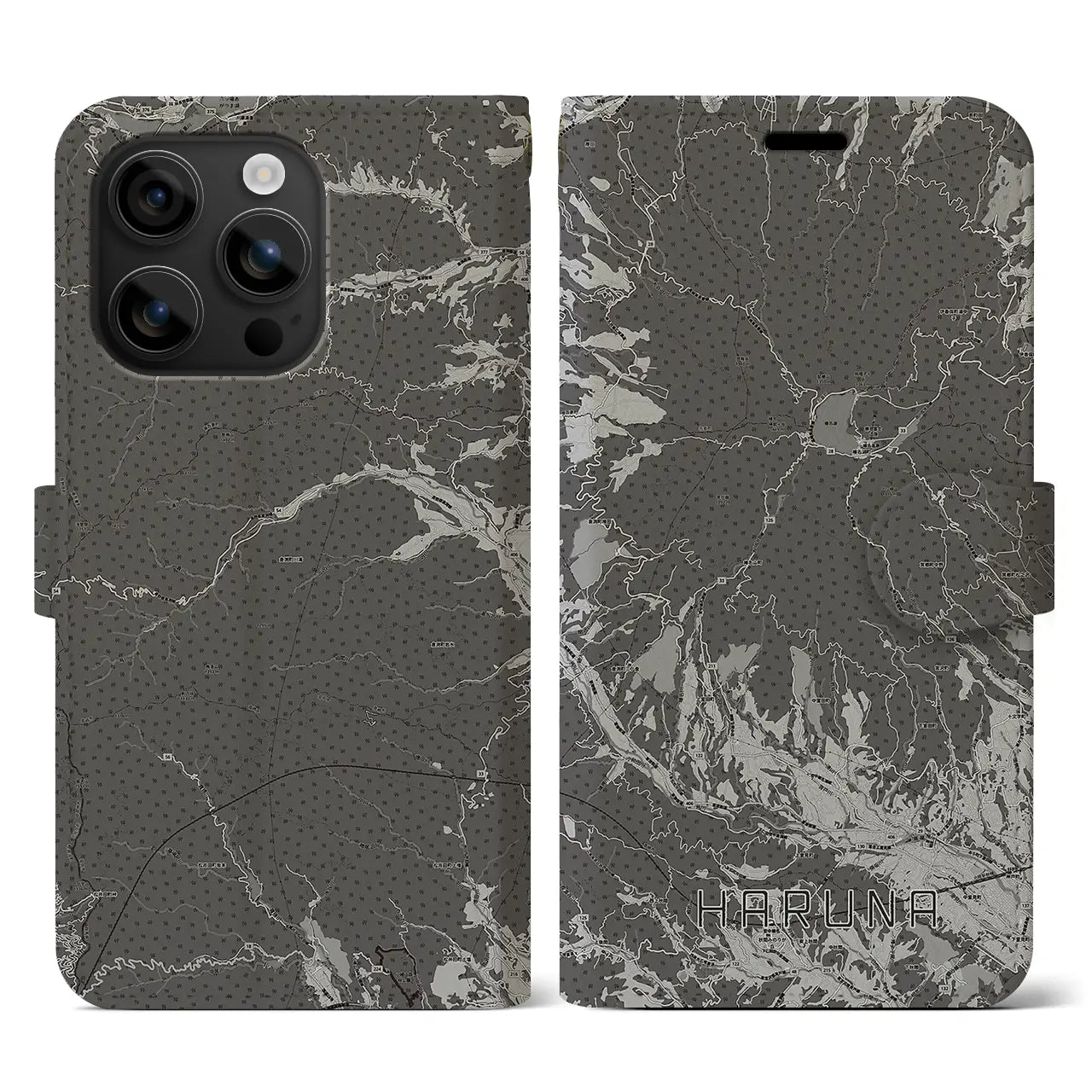 【榛名(群馬県)】地図柄iPhoneケース(手帳タイプ)モノトーン・iPhone 16 用