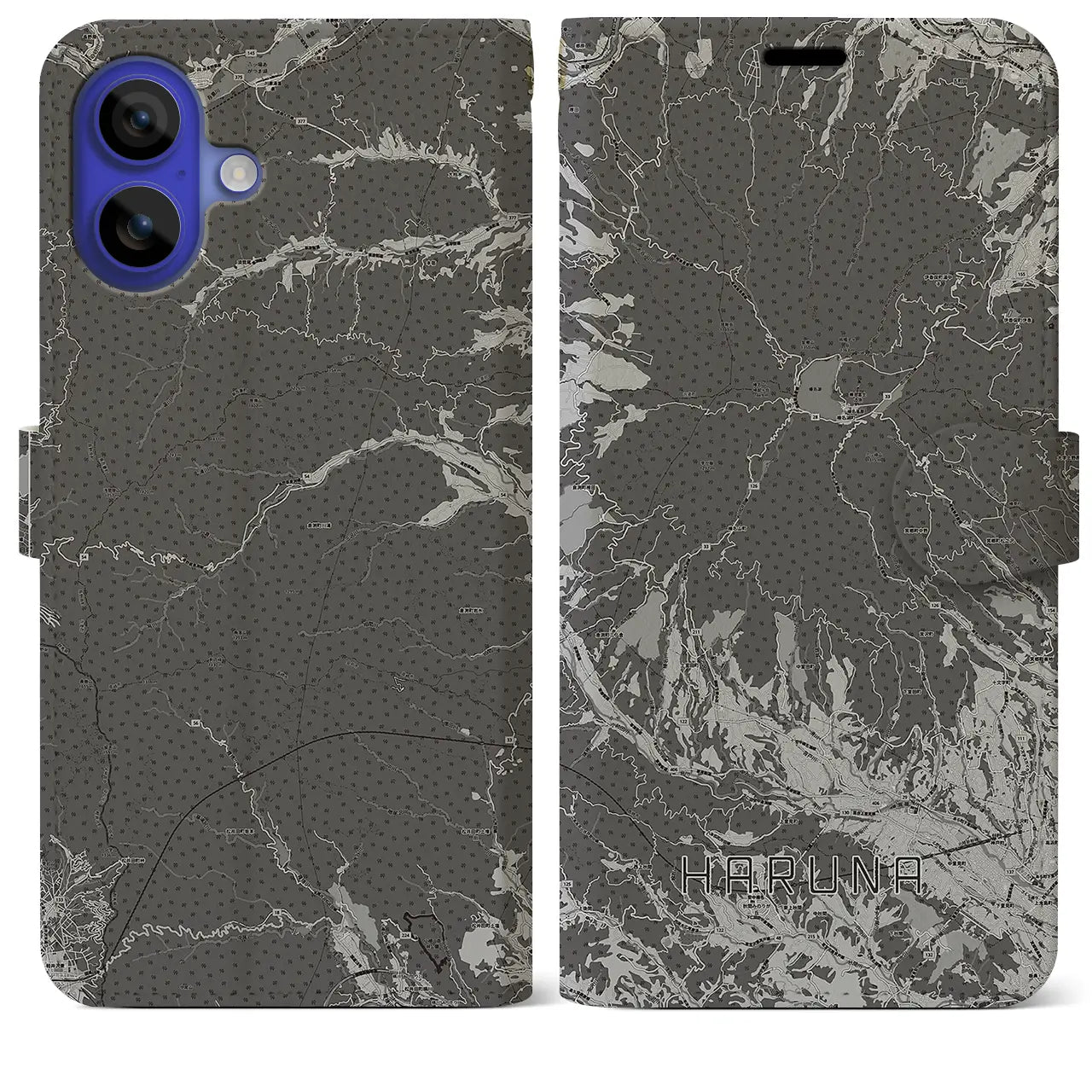 【榛名(群馬県)】地図柄iPhoneケース(手帳タイプ)モノトーン・iPhone 16 Pro Max 用