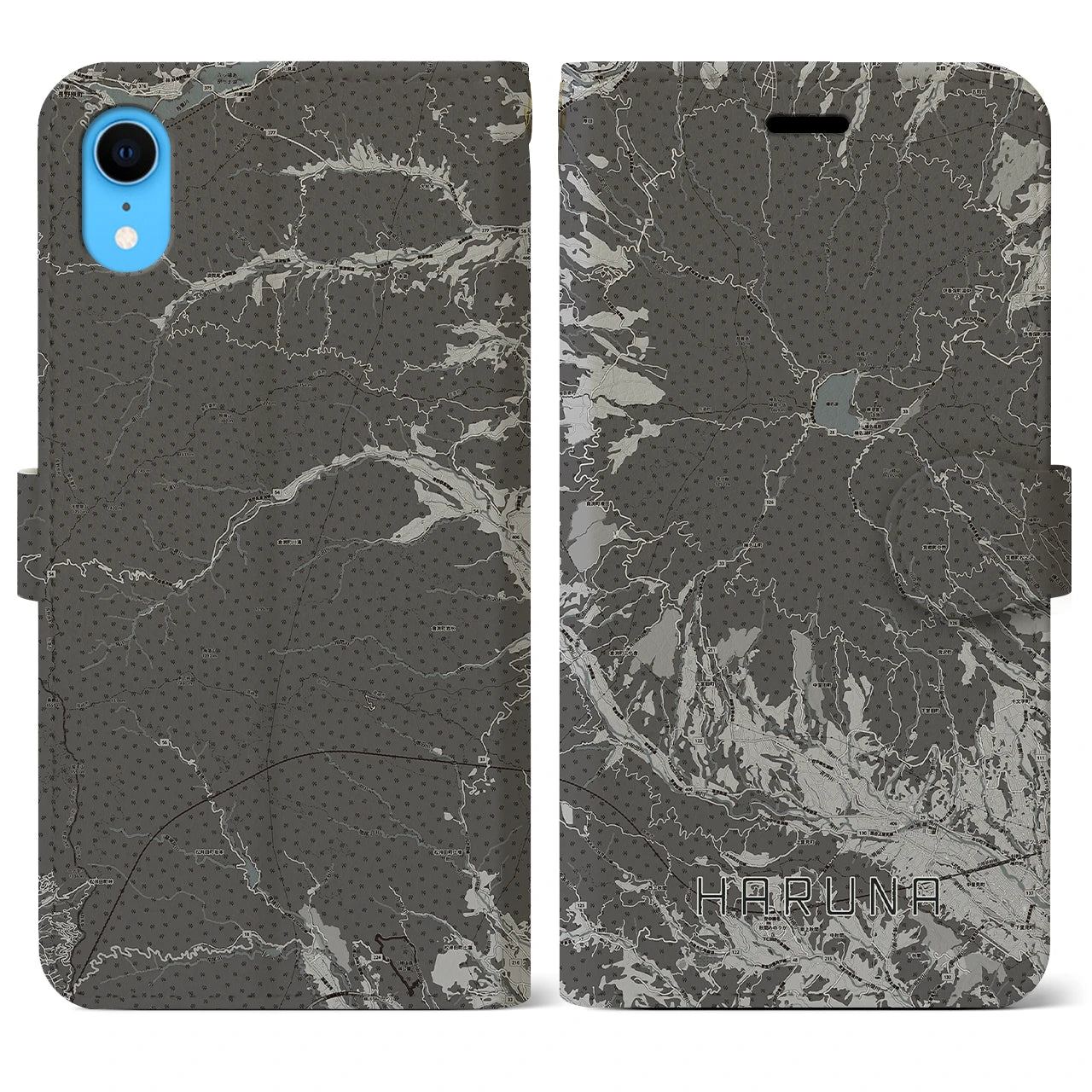 【榛名(群馬県)】地図柄iPhoneケース(手帳タイプ)モノトーン・iPhone XR 用