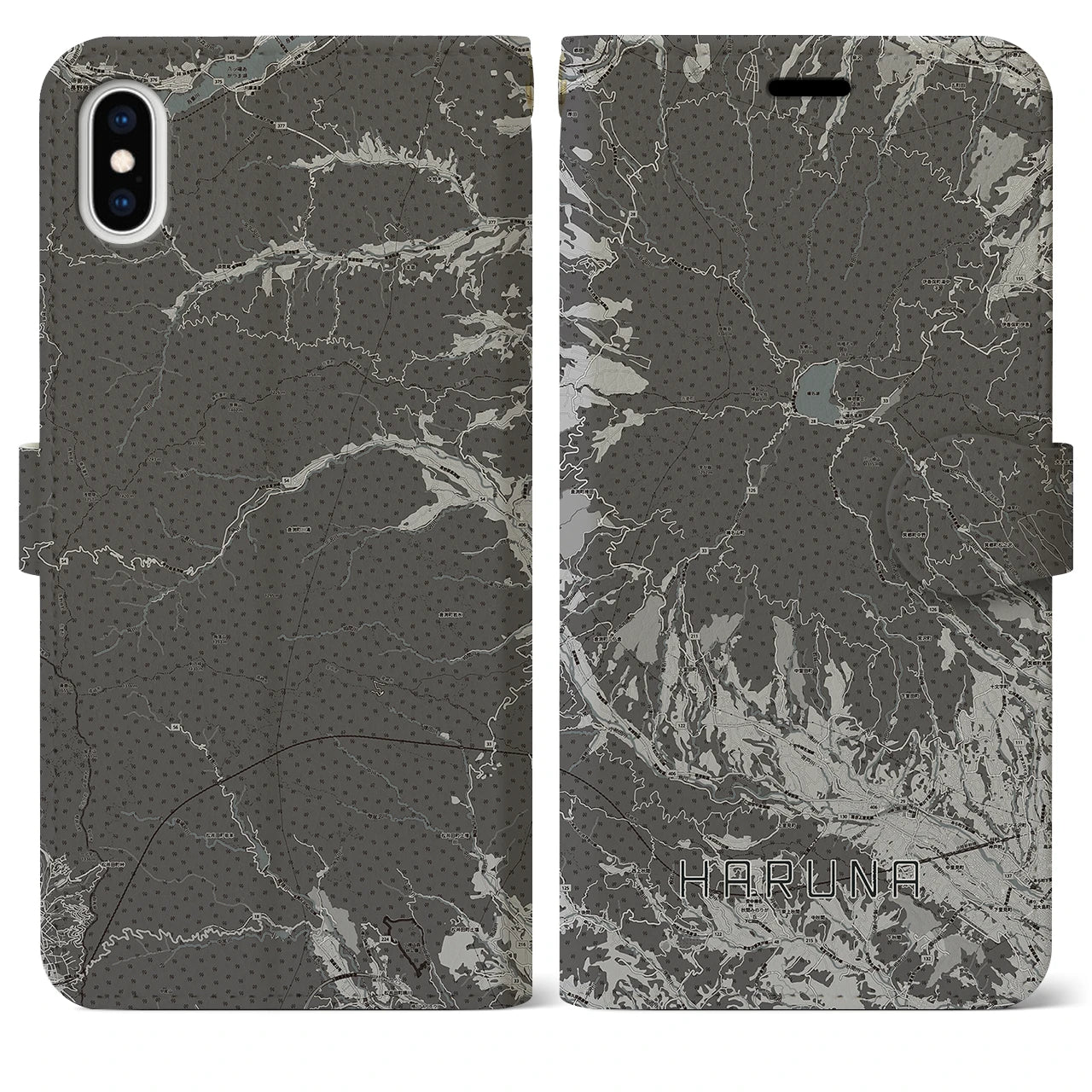 【榛名(群馬県)】地図柄iPhoneケース(手帳タイプ)モノトーン・iPhone XS Max 用