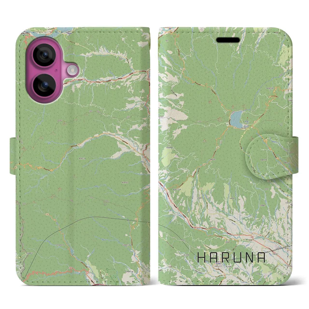 【榛名(群馬県)】地図柄iPhoneケース(手帳タイプ)ナチュラル・iPhone 16 Pro 用