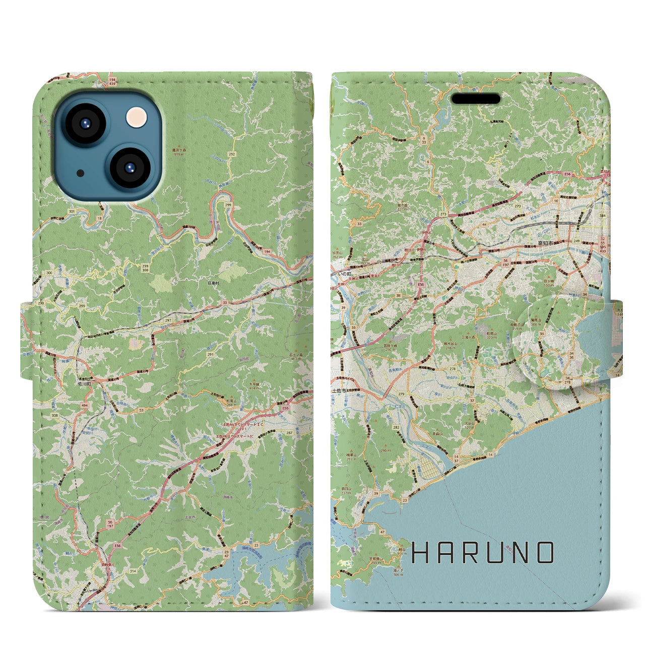 【春野(高知県)】地図柄iPhoneケース(手帳タイプ)