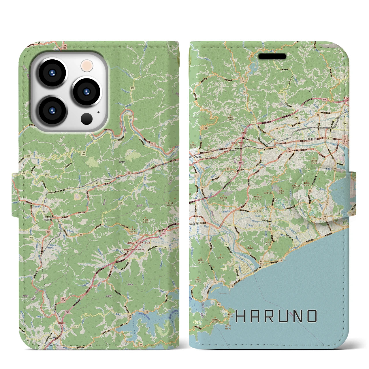 【春野(高知県)】地図柄iPhoneケース(手帳タイプ)