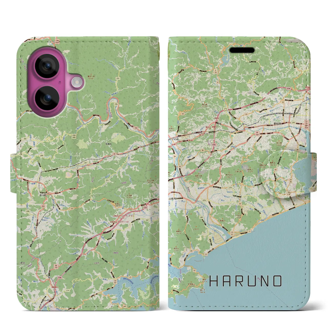 【春野(高知県)】地図柄iPhoneケース(手帳タイプ)