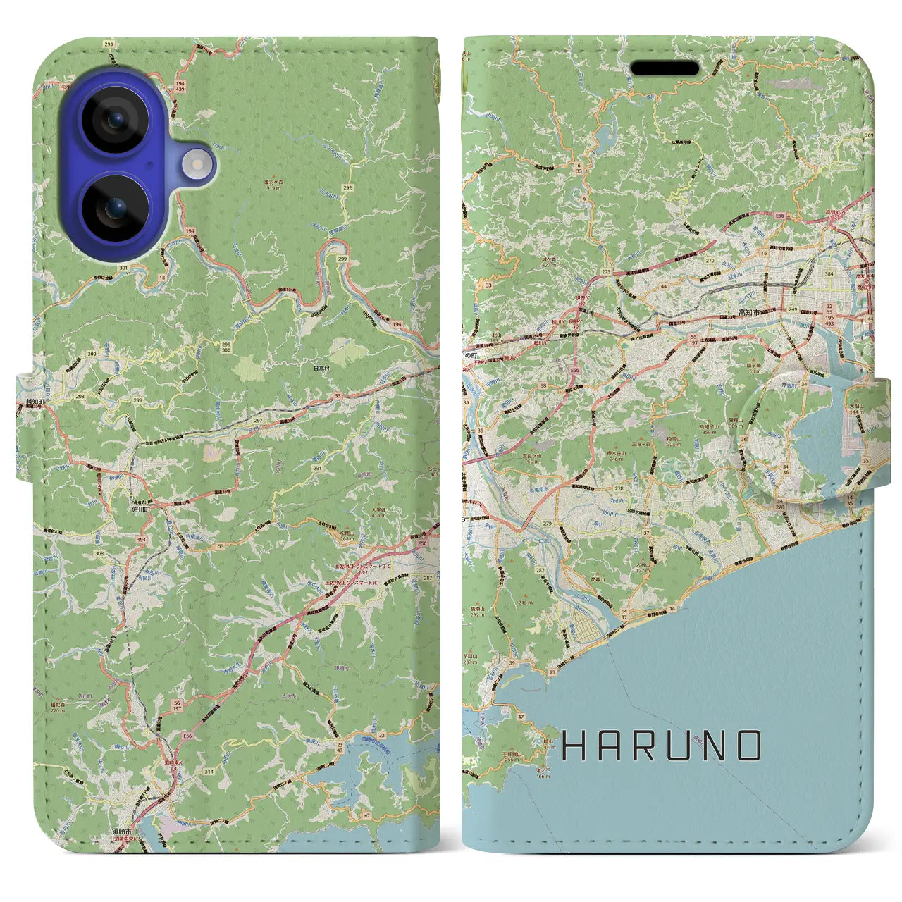 【春野(高知県)】地図柄iPhoneケース(手帳タイプ)