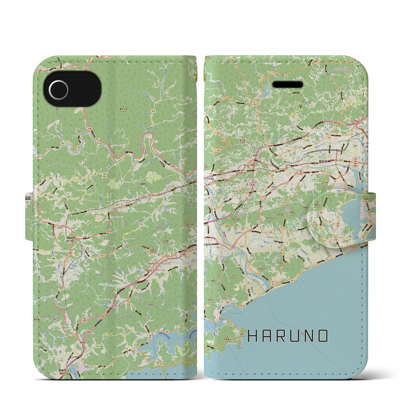 【春野(高知県)】地図柄iPhoneケース(手帳タイプ)