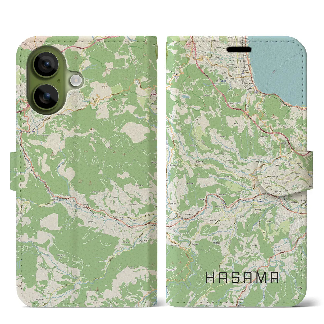 【挾間(大分県)】地図柄iPhoneケース(手帳タイプ)