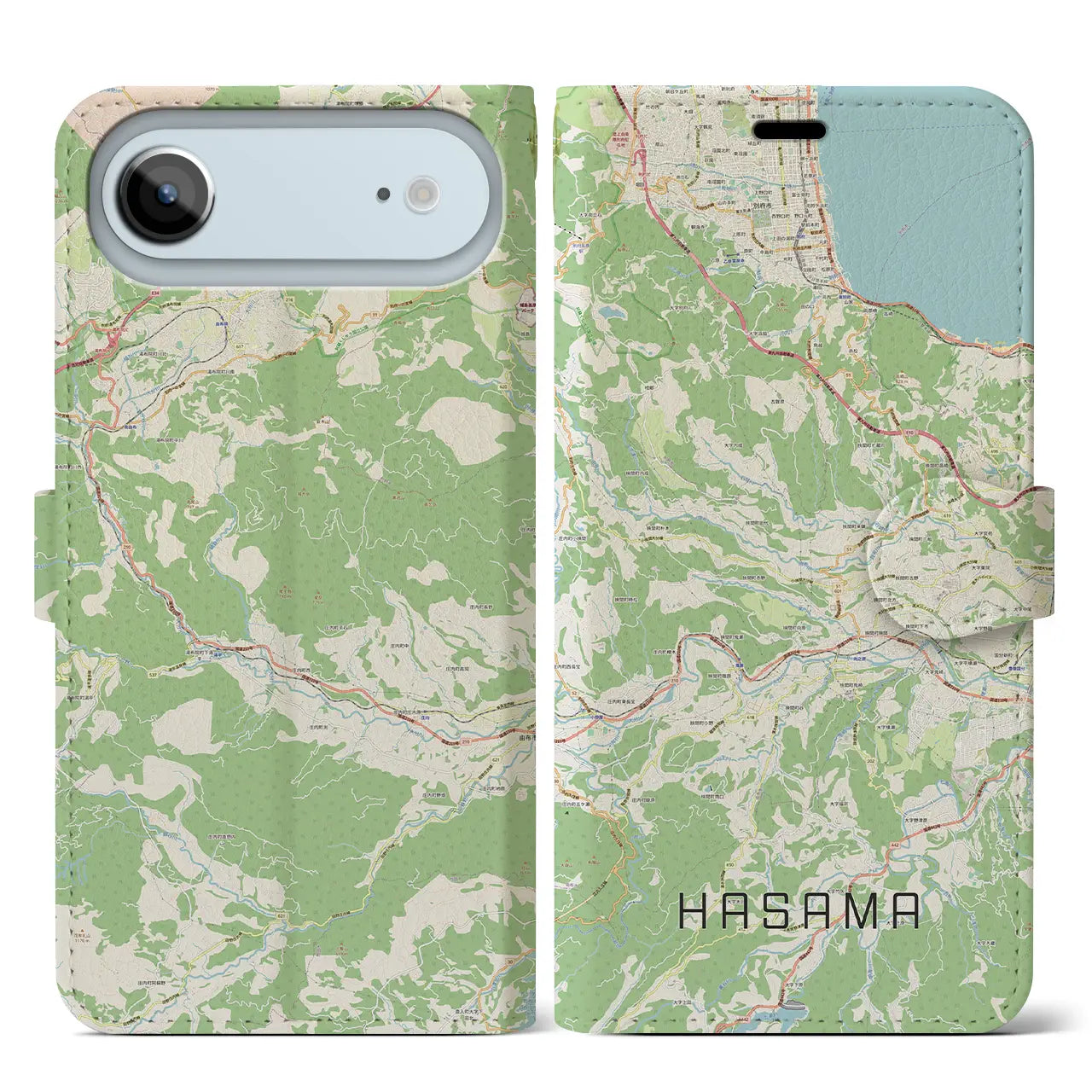 【挾間(大分県)】地図柄iPhoneケース(手帳タイプ)モノトーン・iPhone 17 Pro Max 用