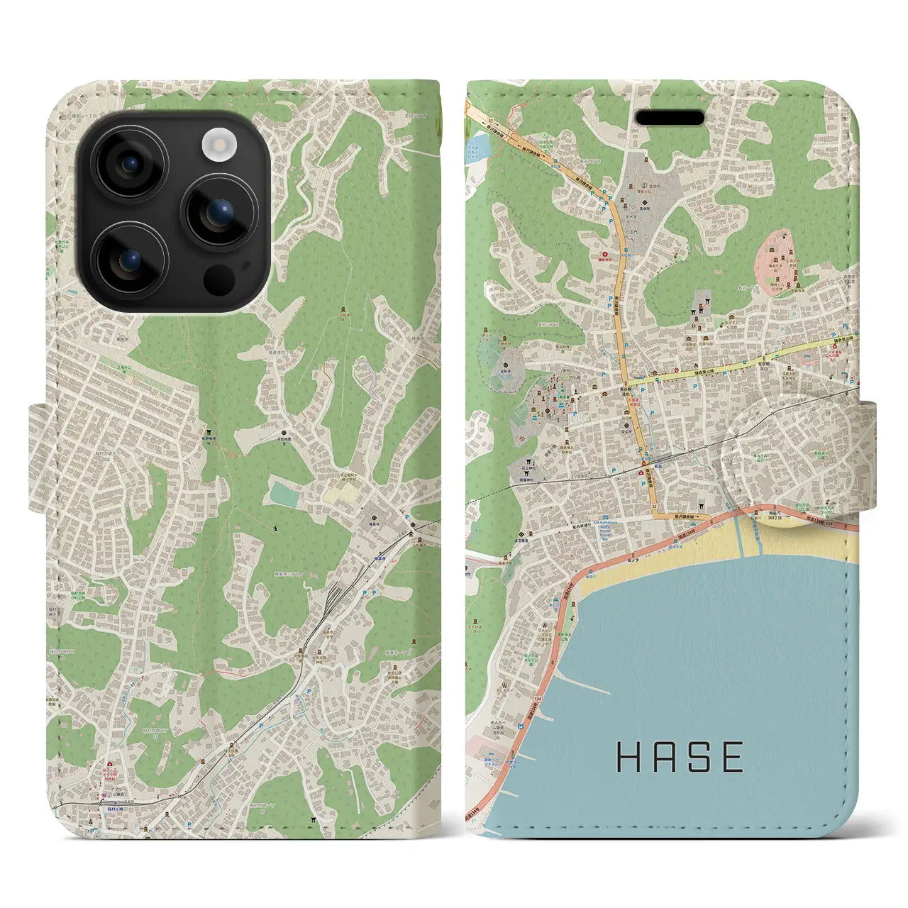 【長谷(神奈川県)】地図柄iPhoneケース(手帳タイプ)ナチュラル・iPhone 16 用
