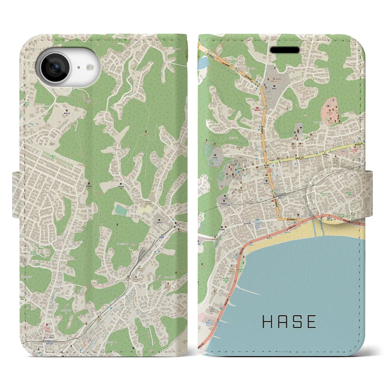 【長谷(神奈川県)】地図柄iPhoneケース(手帳タイプ)