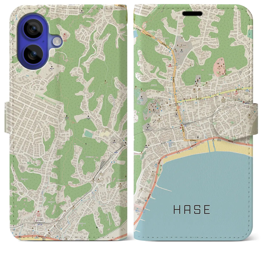 【長谷(神奈川県)】地図柄iPhoneケース(手帳タイプ)ナチュラル・iPhone 16 Pro Max 用