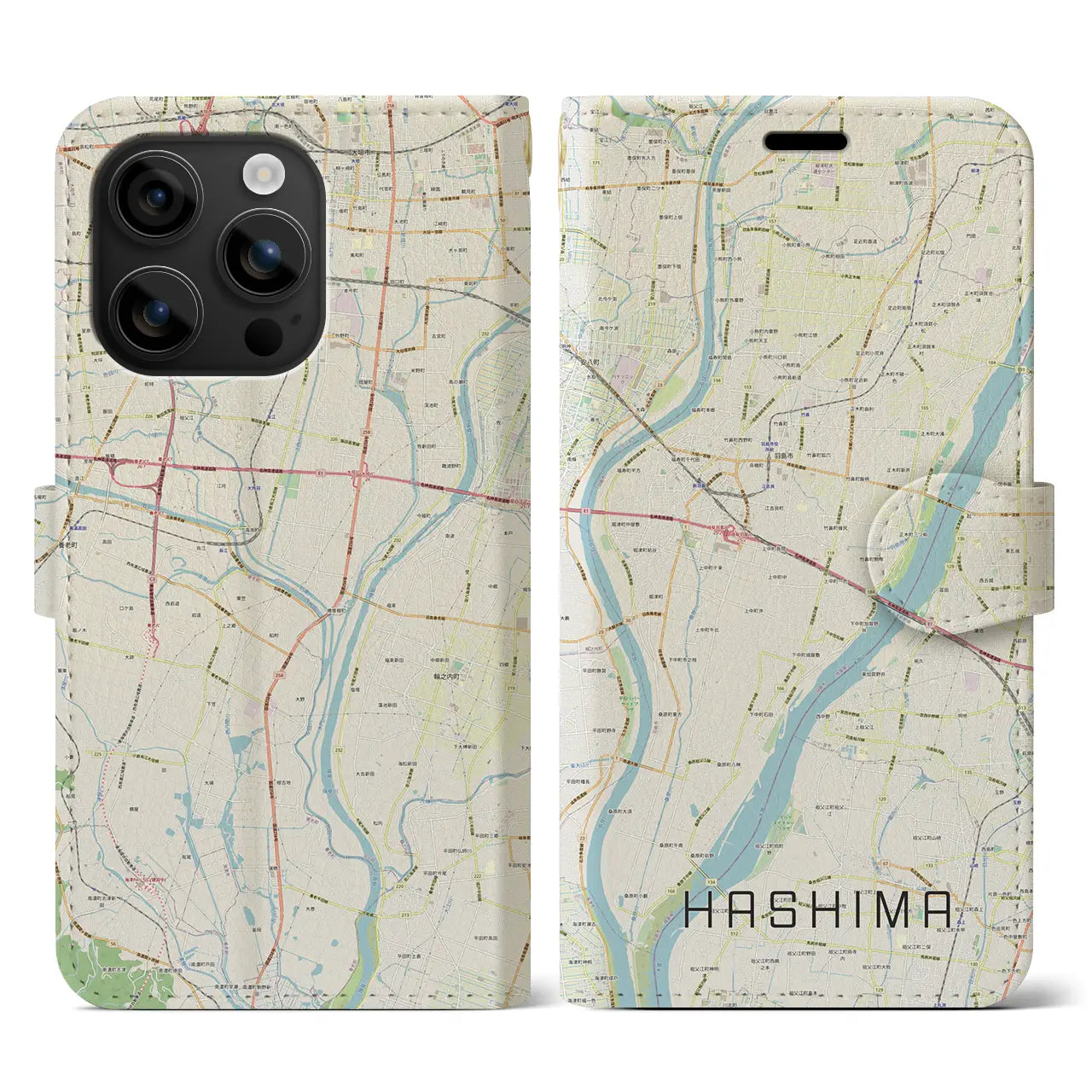 【羽島(岐阜県)】地図柄iPhoneケース(手帳タイプ)ナチュラル・iPhone 16 用