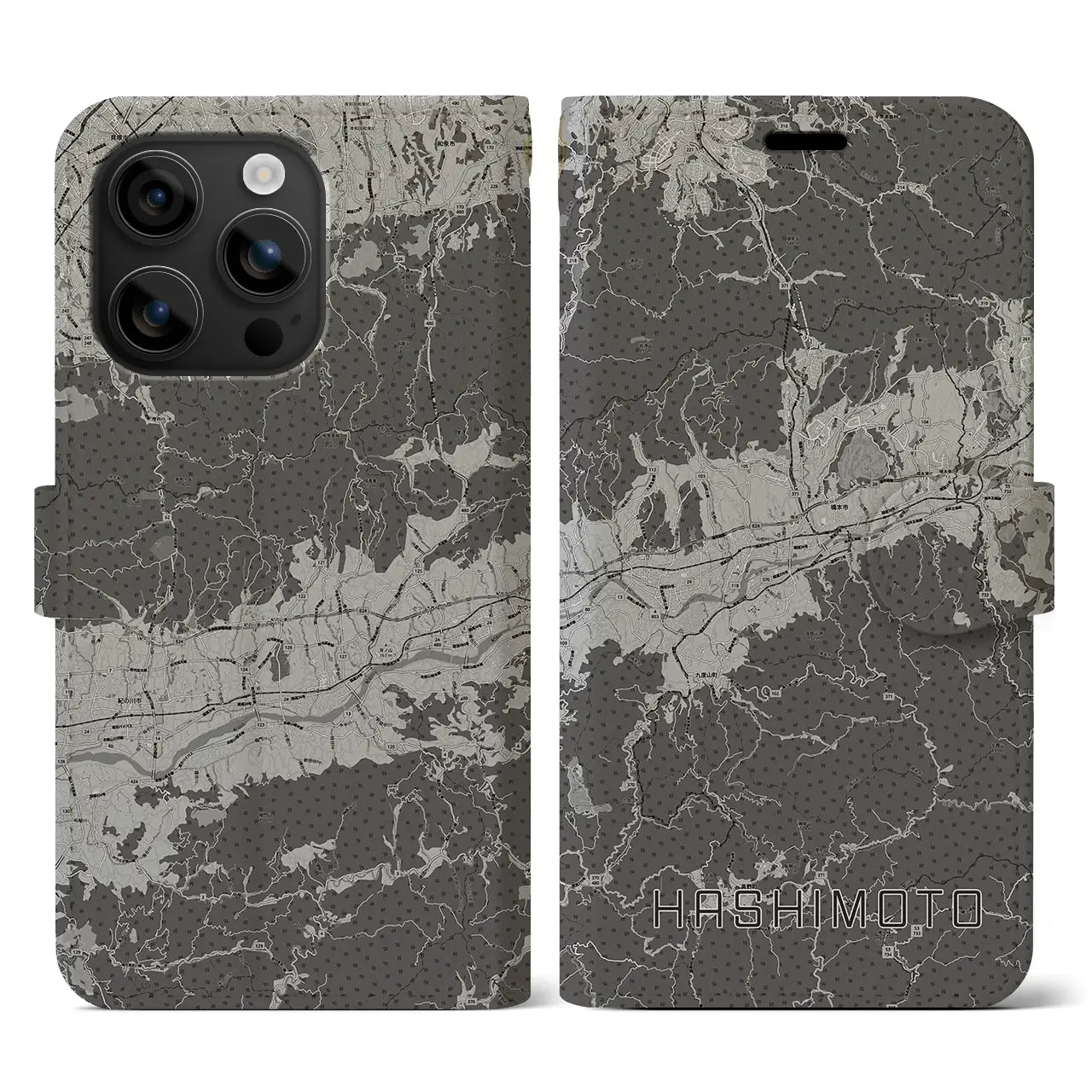 【橋本(和歌山県)】地図柄iPhoneケース(手帳タイプ)モノトーン・iPhone 16 用