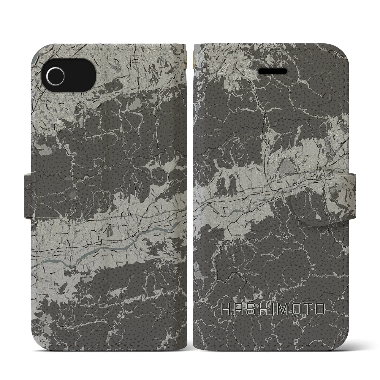 【橋本(和歌山県)】地図柄iPhoneケース(手帳タイプ)モノトーン・iPhone SE(第3 / 第2世代) / 8 / 7 / 6s / 6 用