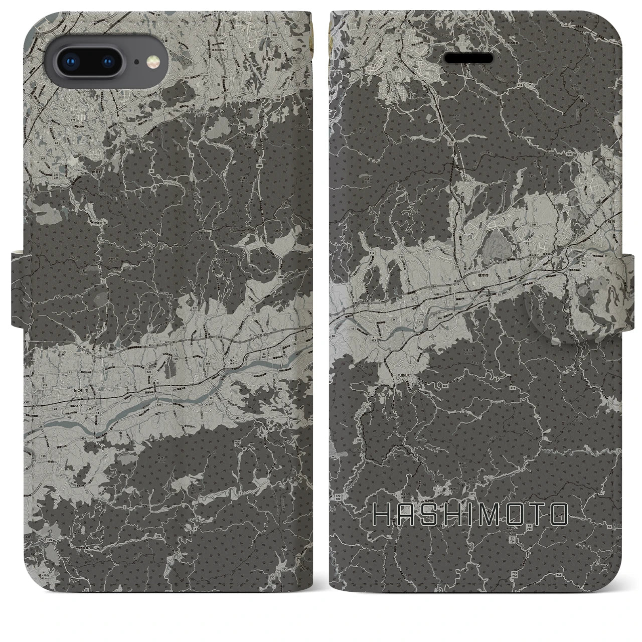 【橋本(和歌山県)】地図柄iPhoneケース(手帳タイプ)モノトーン・iPhone 8Plus /7Plus / 6sPlus / 6Plus 用