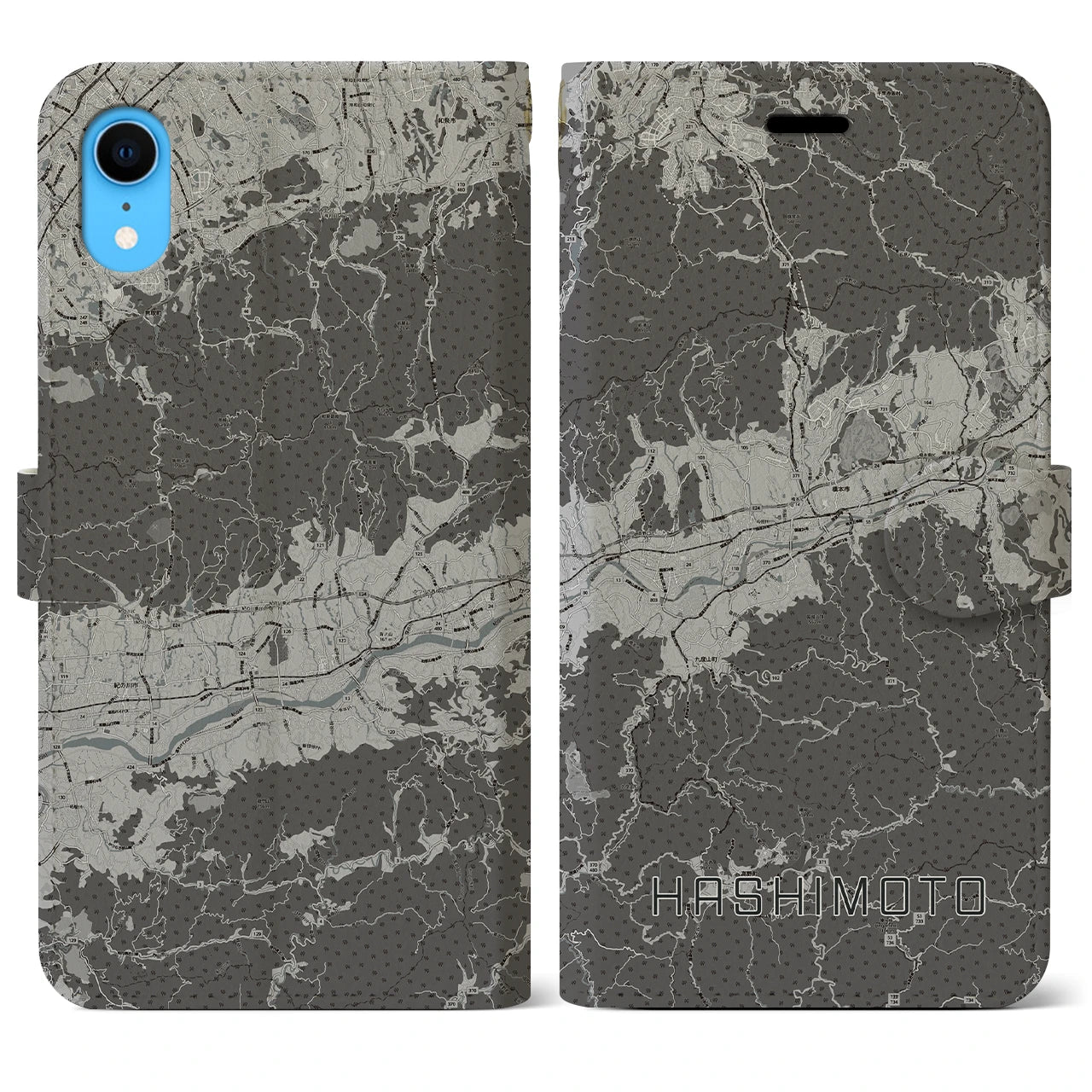 【橋本(和歌山県)】地図柄iPhoneケース(手帳タイプ)モノトーン・iPhone XR 用