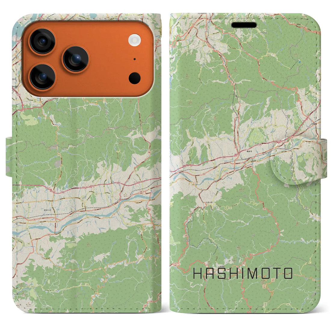【橋本(和歌山県)】地図柄iPhoneケース(手帳タイプ)ナチュラル・iPhone 17 Pro Max 用
