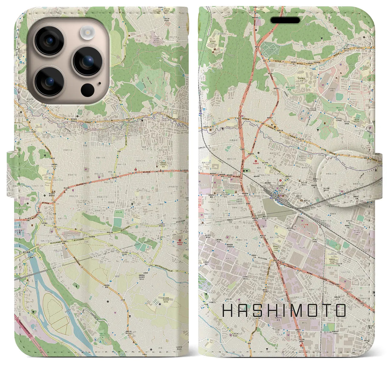 【橋本(神奈川県)】地図柄iPhoneケース(手帳タイプ)