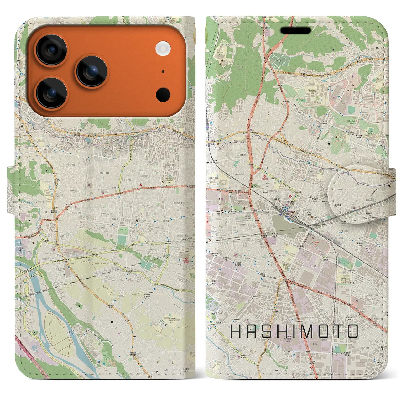 【橋本(神奈川県)】地図柄iPhoneケース(手帳タイプ)