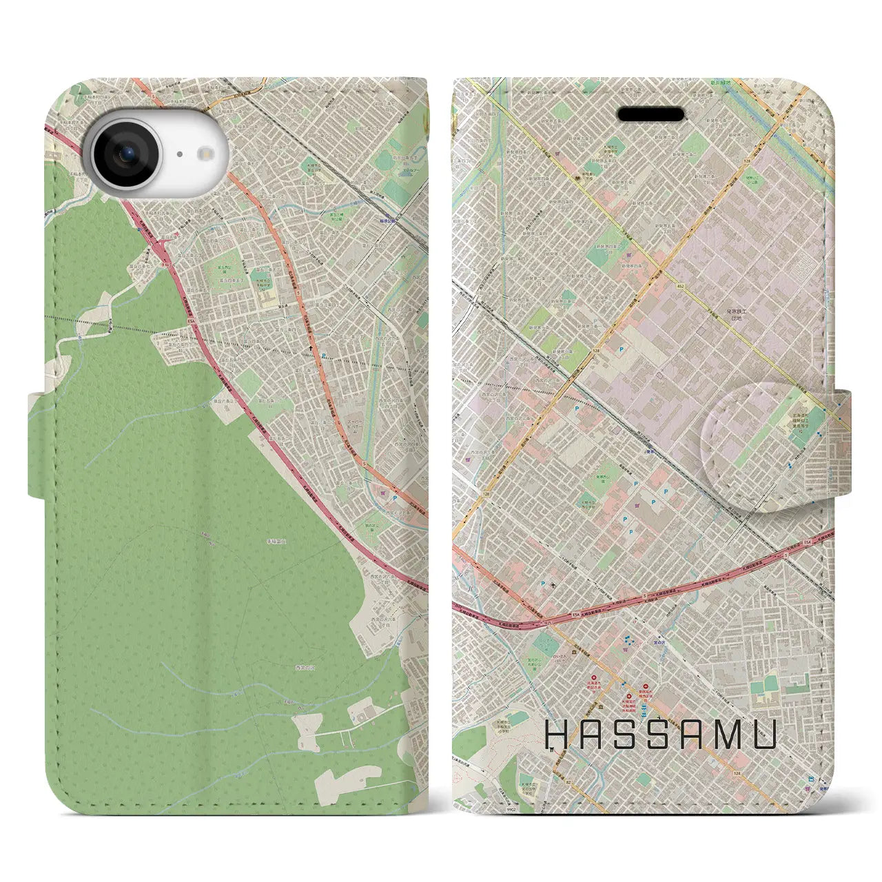 【発寒(北海道)】地図柄iPhoneケース(手帳タイプ)