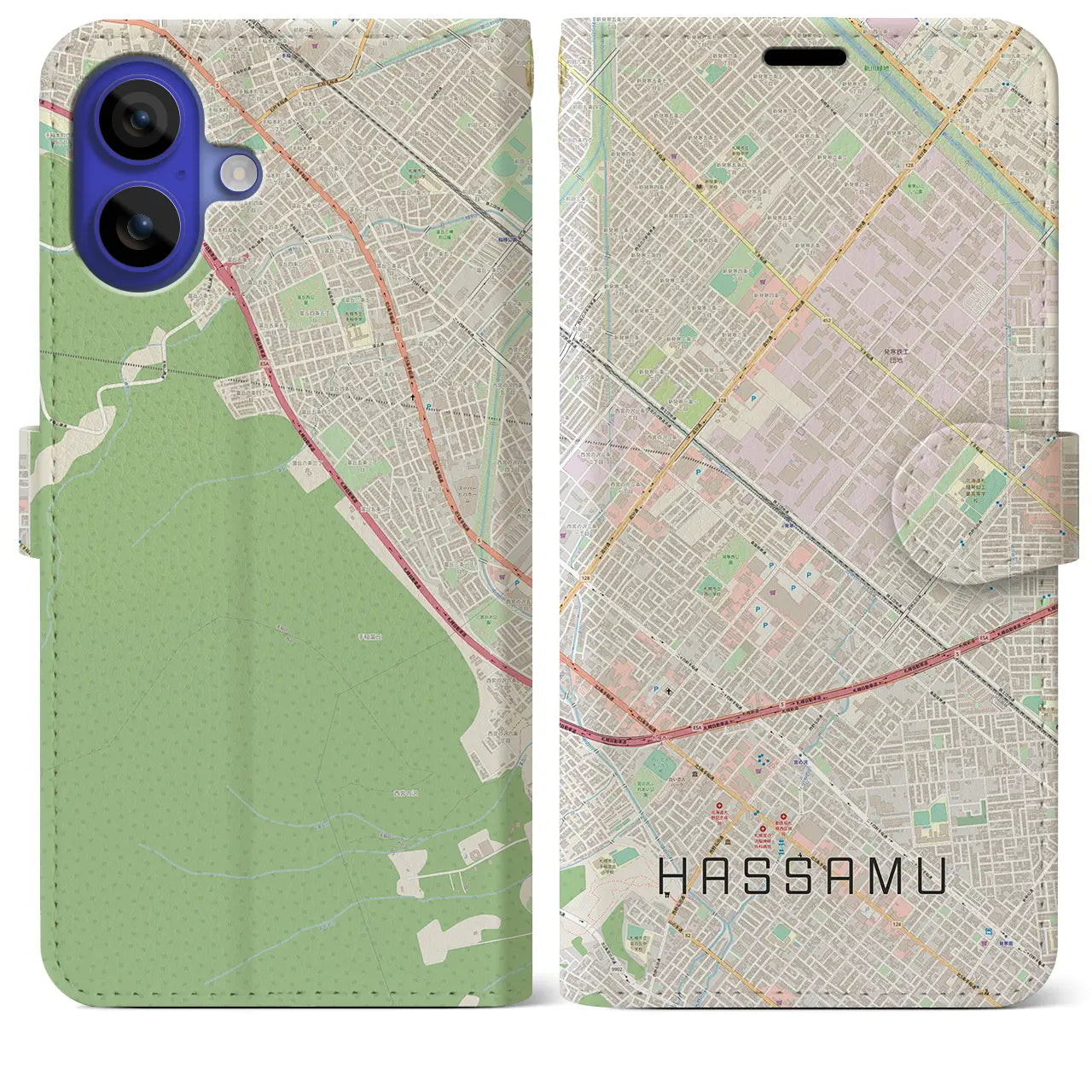 【発寒(北海道)】地図柄iPhoneケース(手帳タイプ)ナチュラル・iPhone 16 Pro Max 用