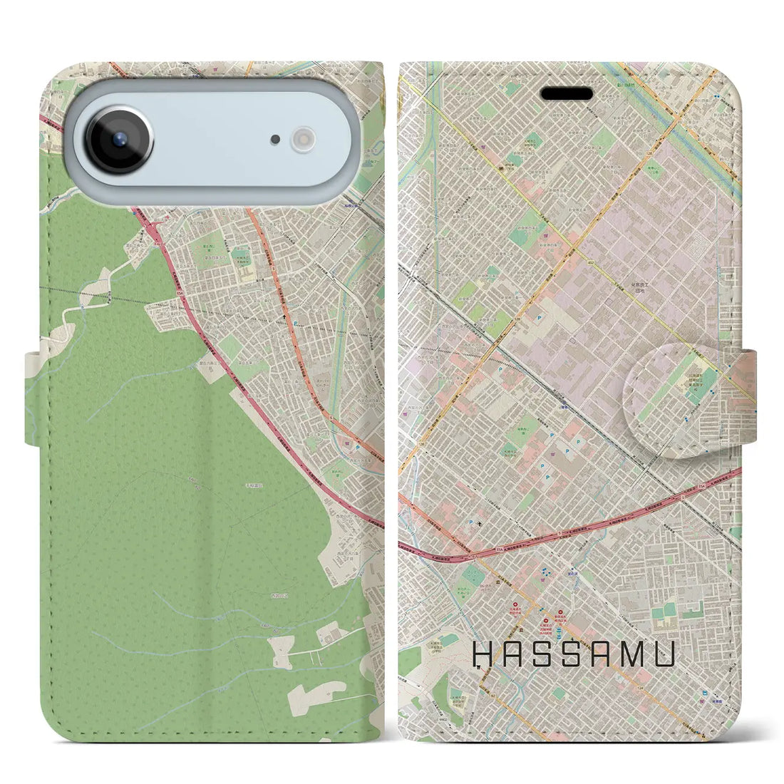 【発寒(北海道)】地図柄iPhoneケース(手帳タイプ)ナチュラル・iPhone 17 Pro Max 用