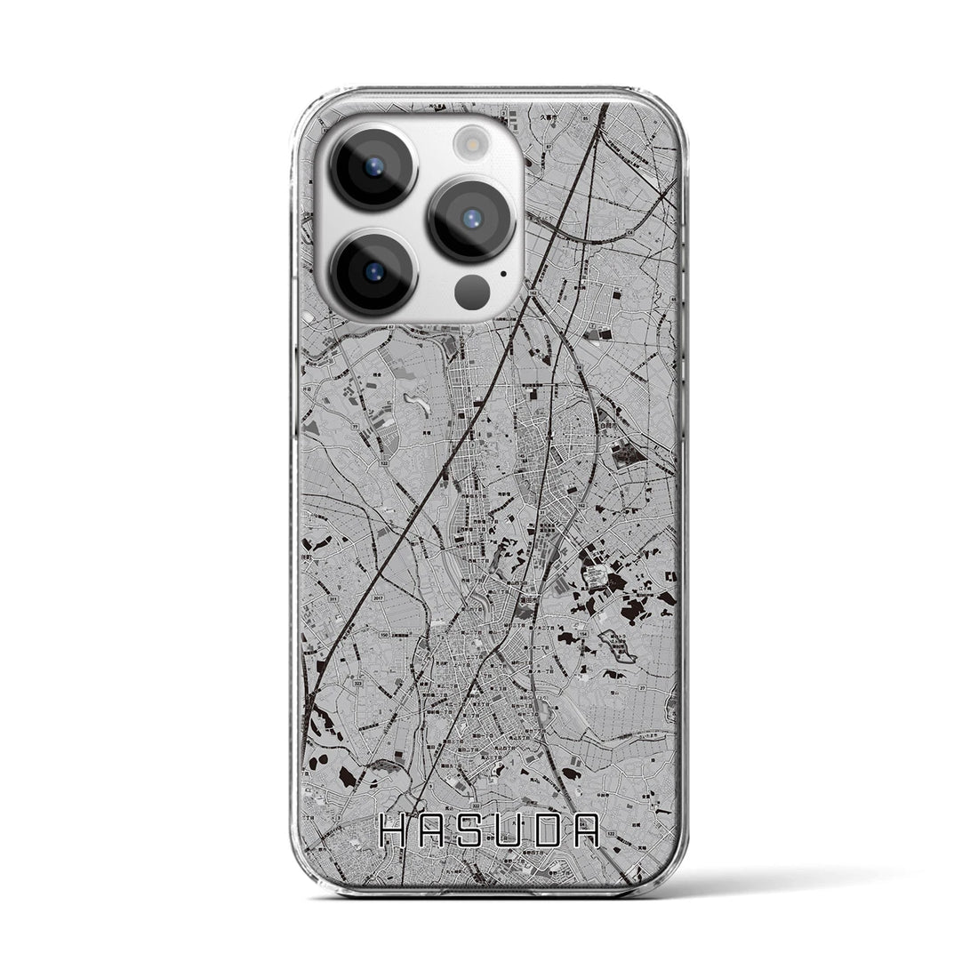 【蓮田(埼玉県)】地図柄iPhoneケース(クリアタイプ)モノトーン・iPhone 14 Pro 用