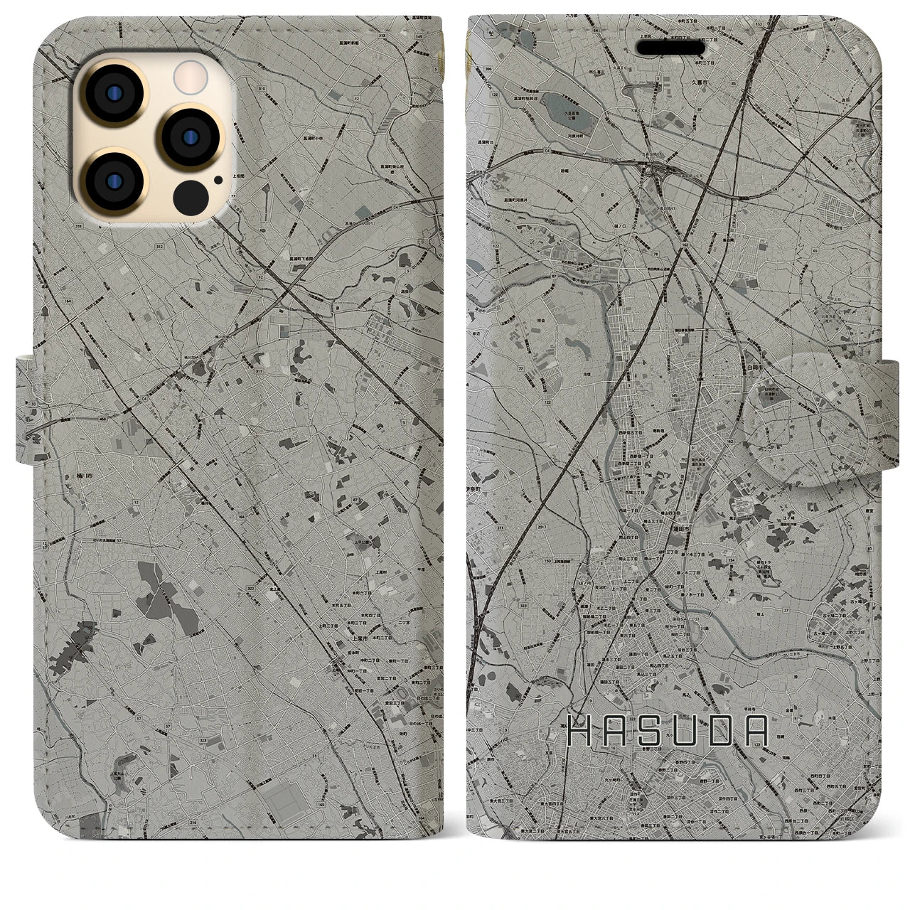 【蓮田(埼玉県)】地図柄iPhoneケース(手帳タイプ)モノトーン・iPhone 12 Pro Max 用