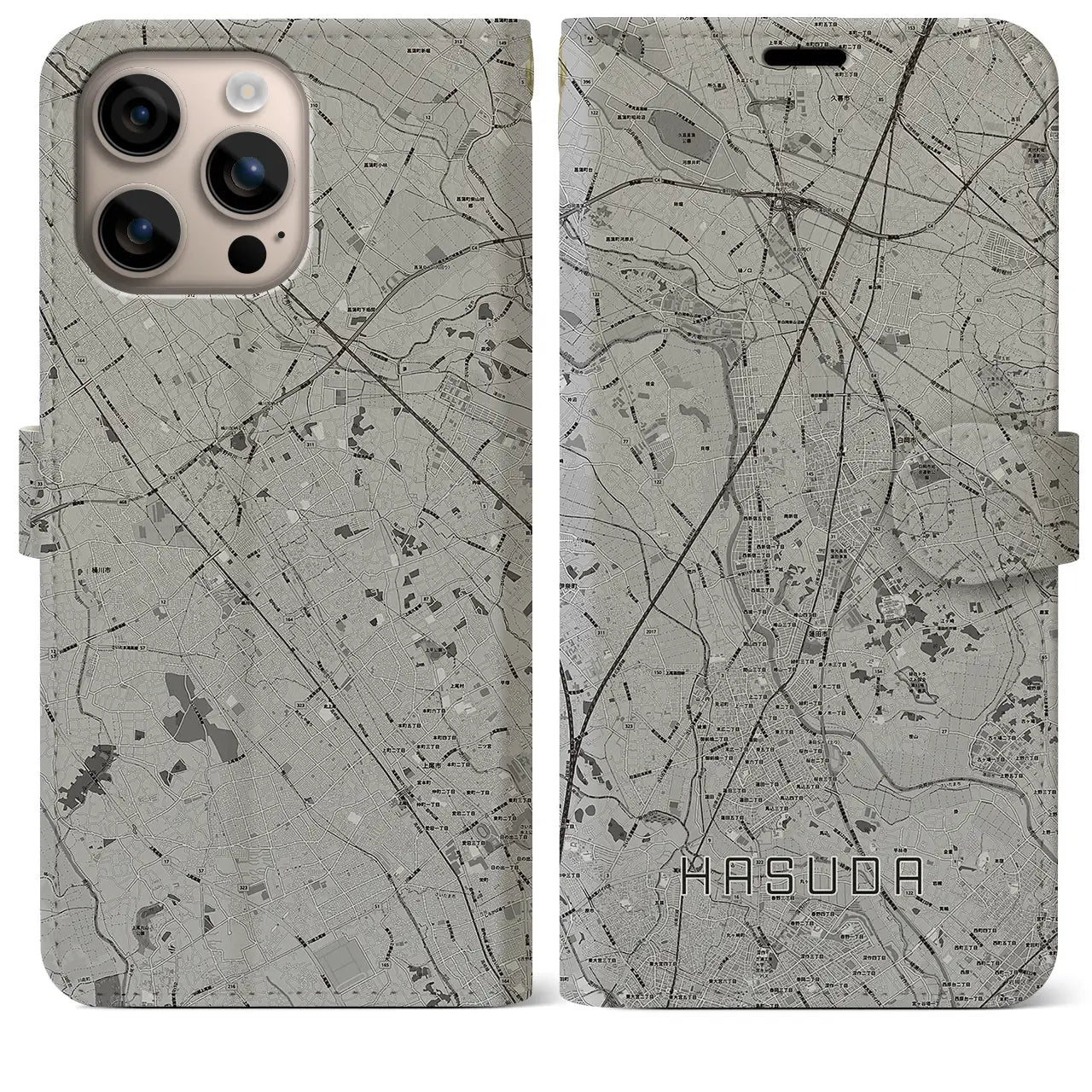 【蓮田(埼玉県)】地図柄iPhoneケース(手帳タイプ)モノトーン・iPhone 16 Plus 用