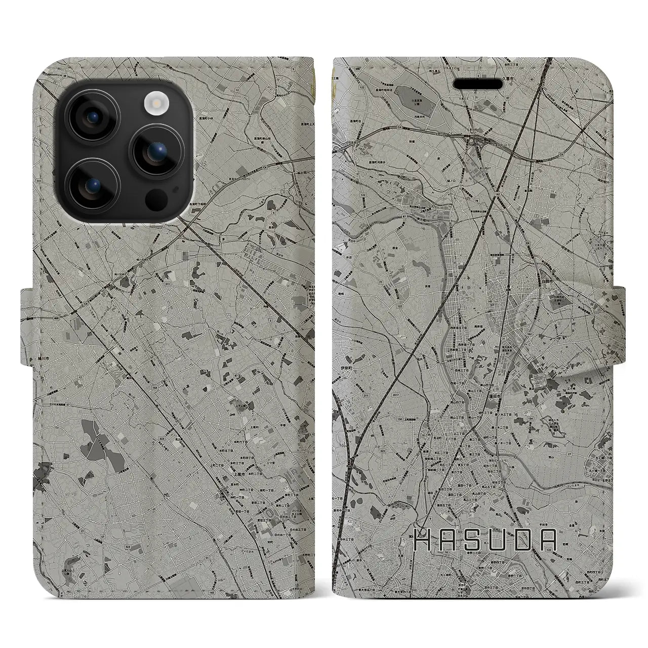 【蓮田(埼玉県)】地図柄iPhoneケース(手帳タイプ)モノトーン・iPhone 16 用