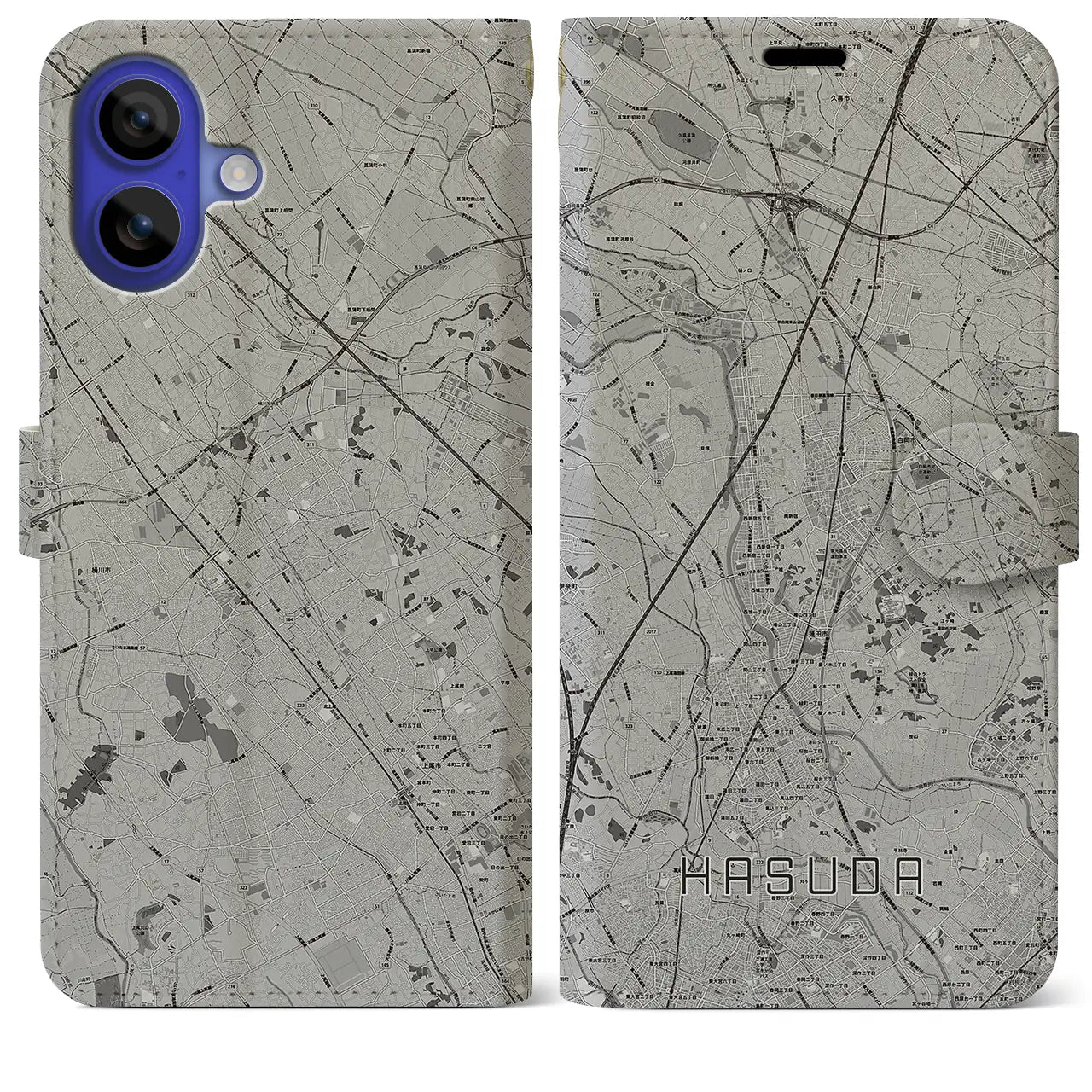 【蓮田(埼玉県)】地図柄iPhoneケース(手帳タイプ)モノトーン・iPhone 16 Pro Max 用