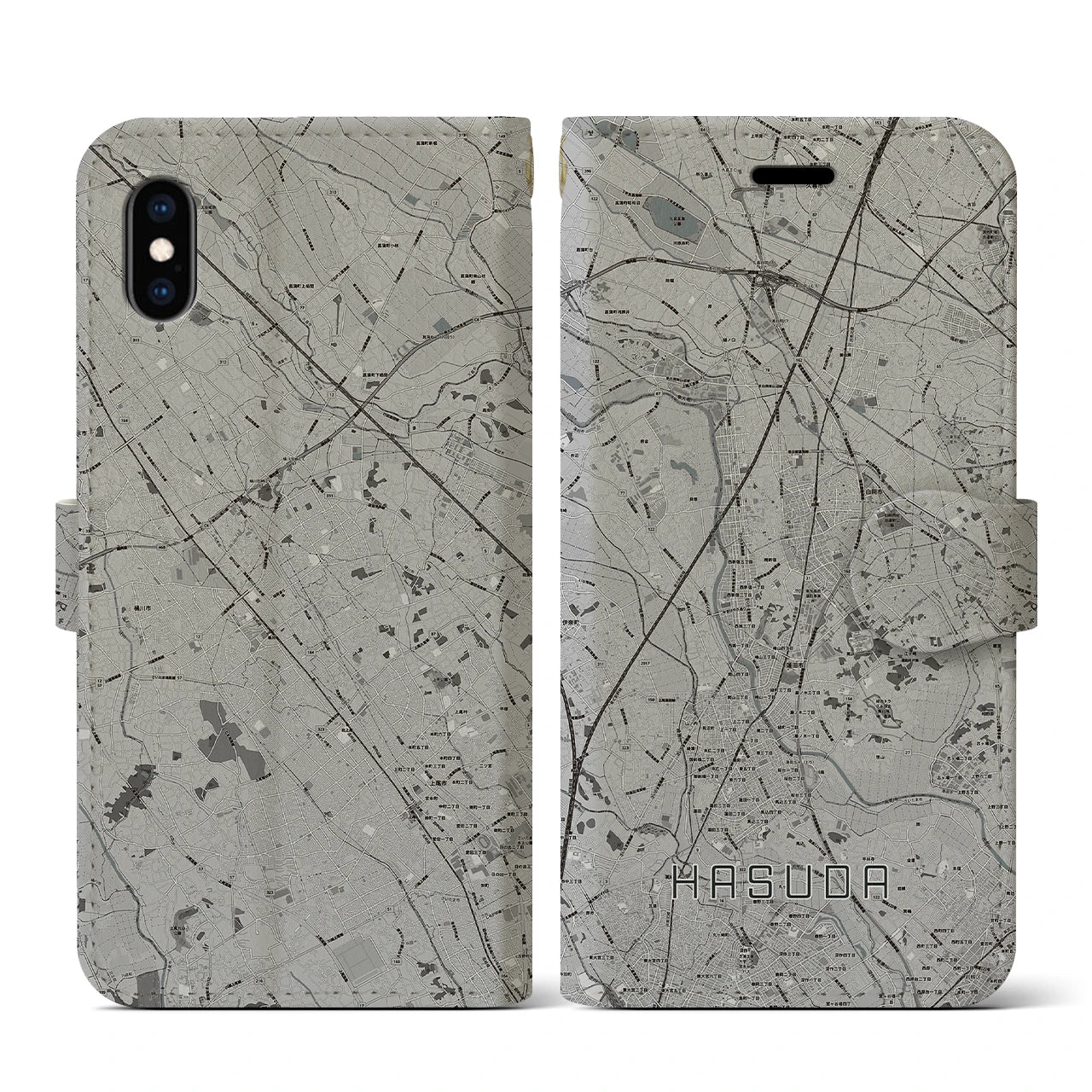 【蓮田(埼玉県)】地図柄iPhoneケース(手帳タイプ)モノトーン・iPhone XS / X 用