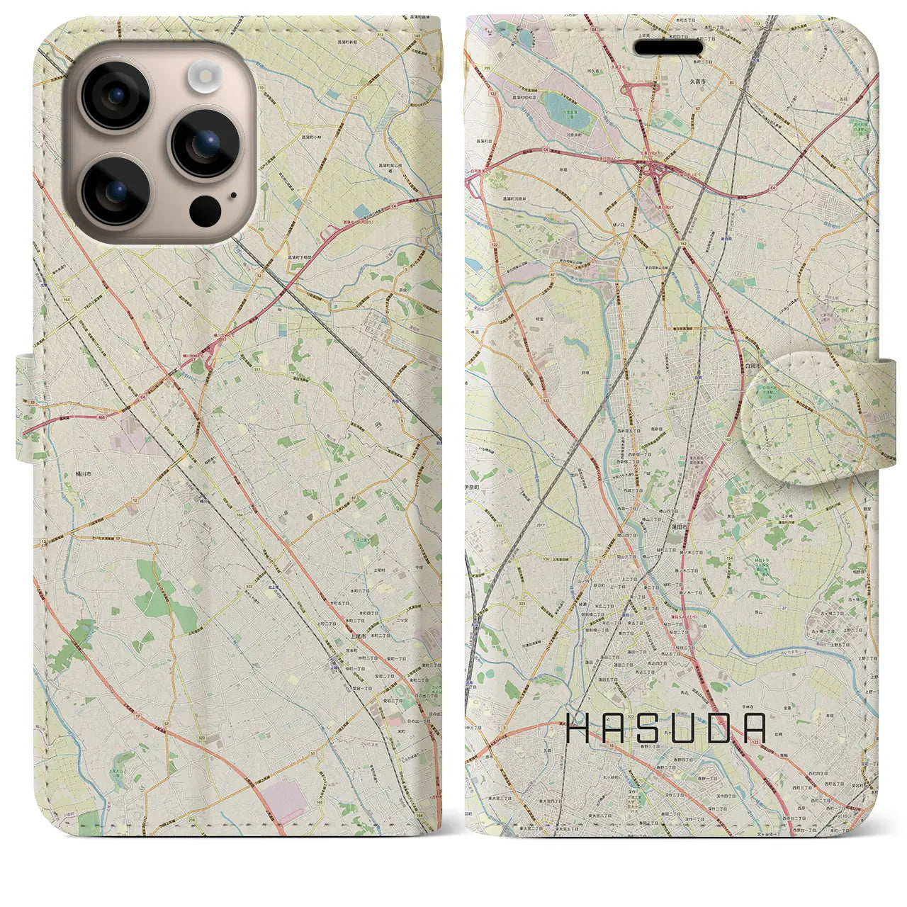 【蓮田(埼玉県)】地図柄iPhoneケース(手帳タイプ)ナチュラル・iPhone 16 Plus 用