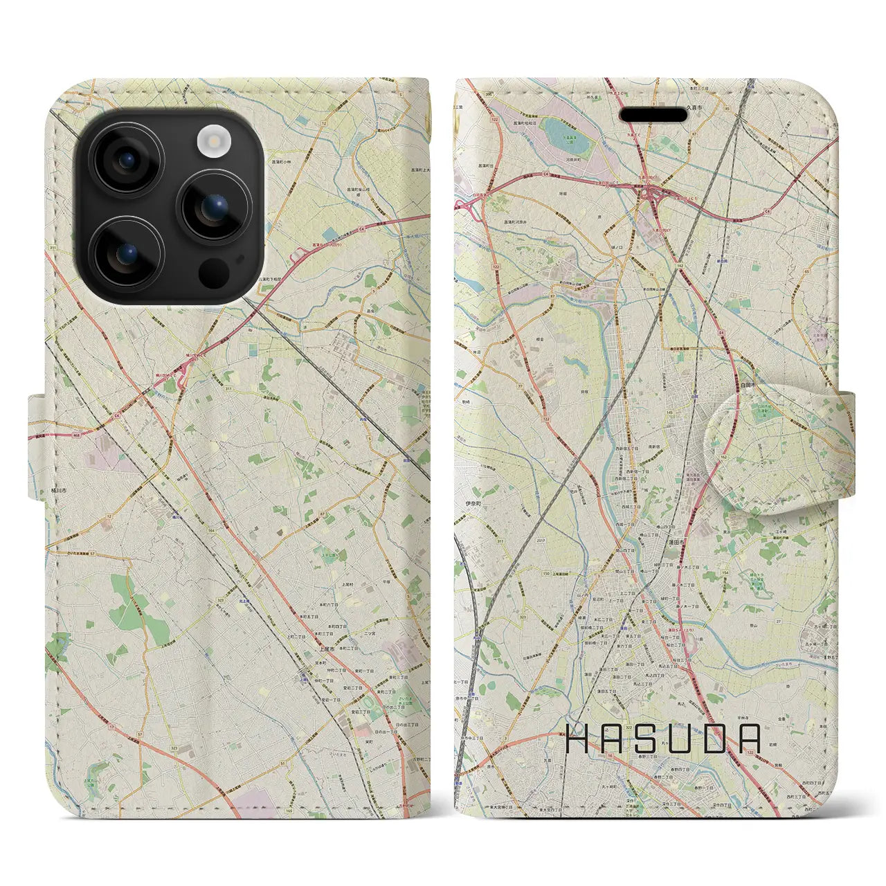【蓮田(埼玉県)】地図柄iPhoneケース(手帳タイプ)ナチュラル・iPhone 16 用