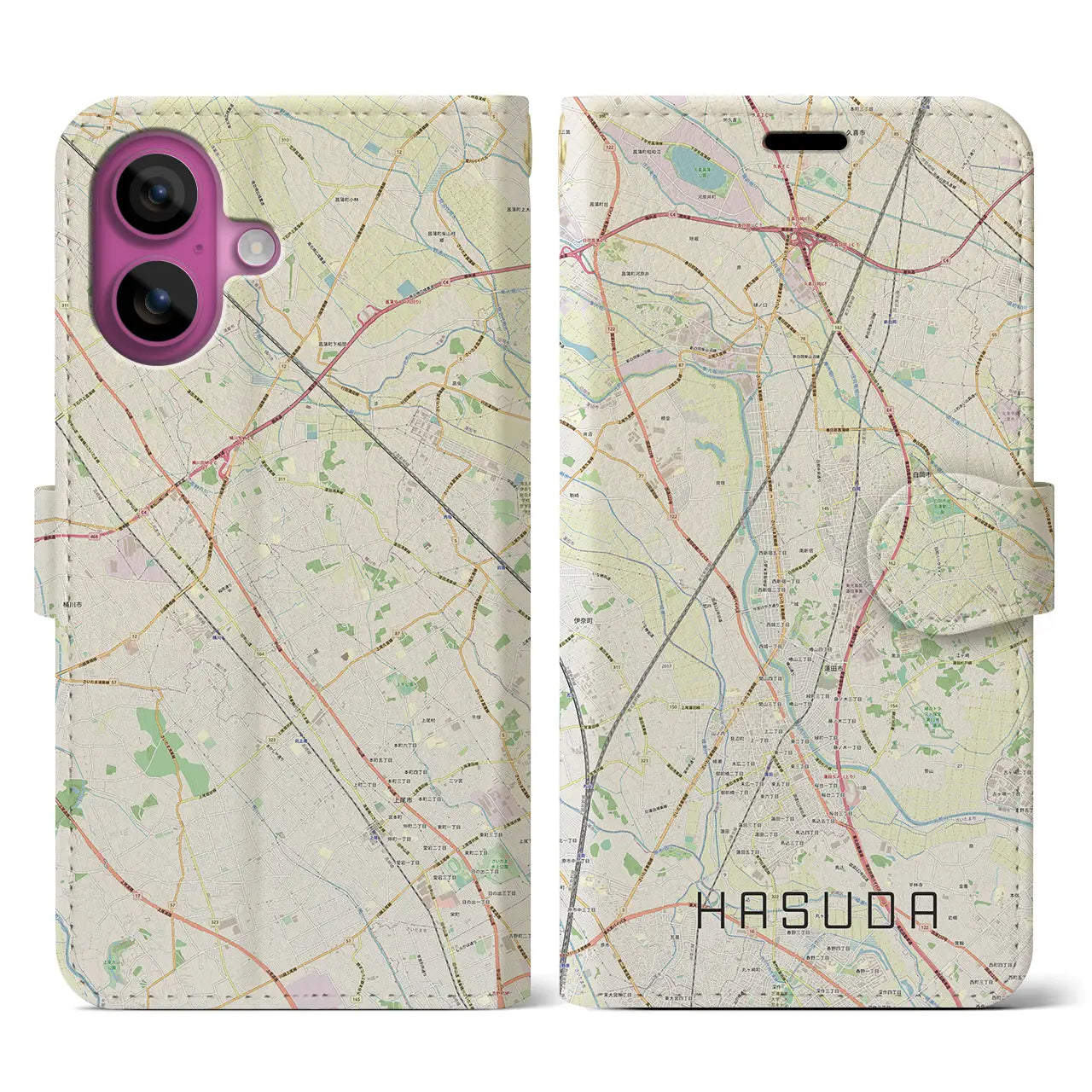 【蓮田(埼玉県)】地図柄iPhoneケース(手帳タイプ)ナチュラル・iPhone 16 Pro 用
