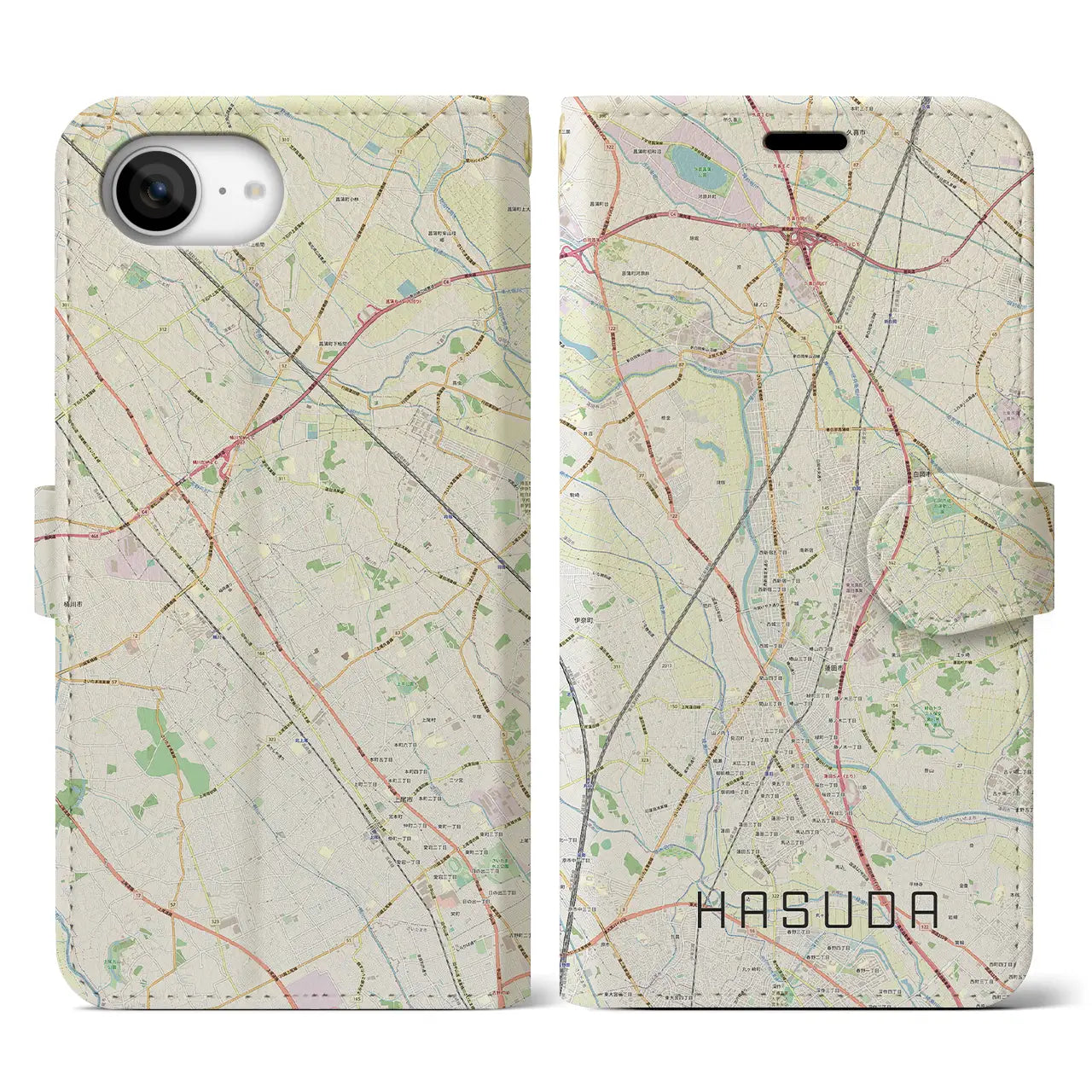 【蓮田(埼玉県)】地図柄iPhoneケース(手帳タイプ)