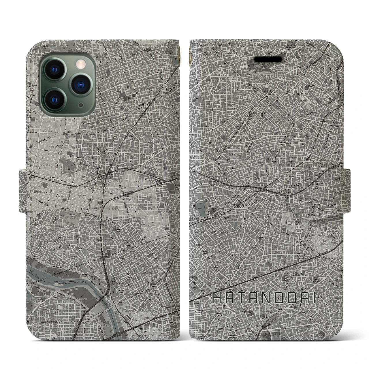 【旗の台(東京都)】地図柄iPhoneケース(手帳タイプ)モノトーン・iPhone 11 Pro 用