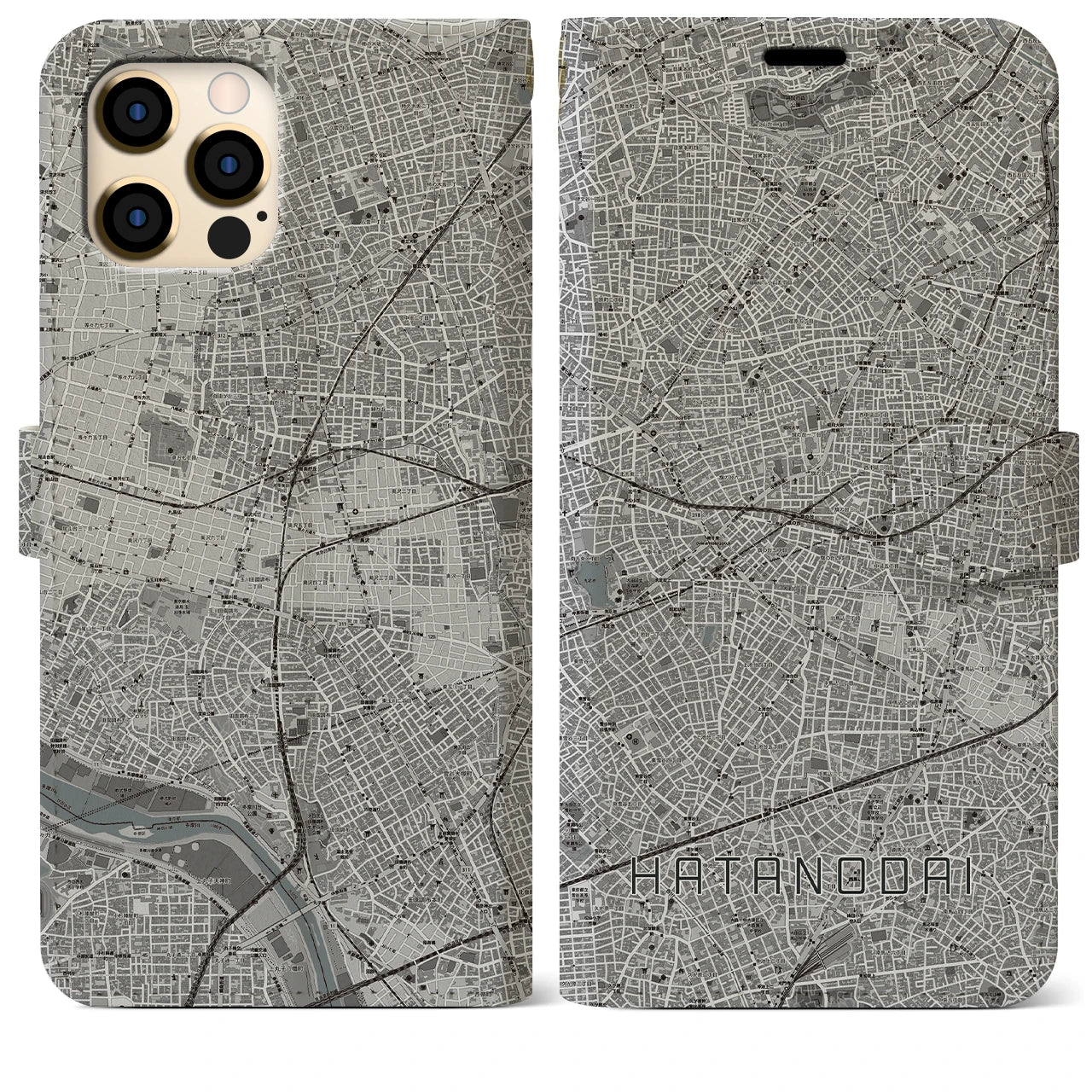 【旗の台(東京都)】地図柄iPhoneケース(手帳タイプ)モノトーン・iPhone 12 Pro Max 用