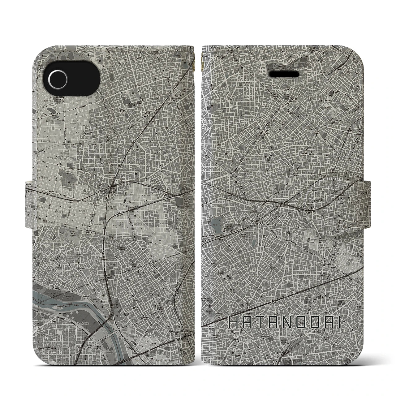 【旗の台(東京都)】地図柄iPhoneケース(手帳タイプ)モノトーン・iPhone SE(第3 / 第2世代) / 8 / 7 / 6s / 6 用