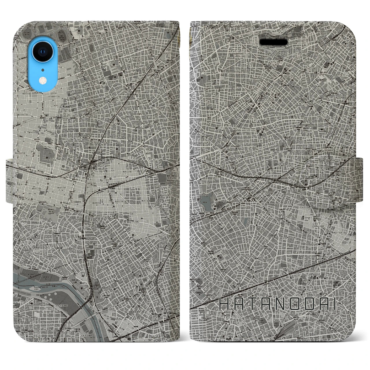 【旗の台(東京都)】地図柄iPhoneケース(手帳タイプ)モノトーン・iPhone XR 用