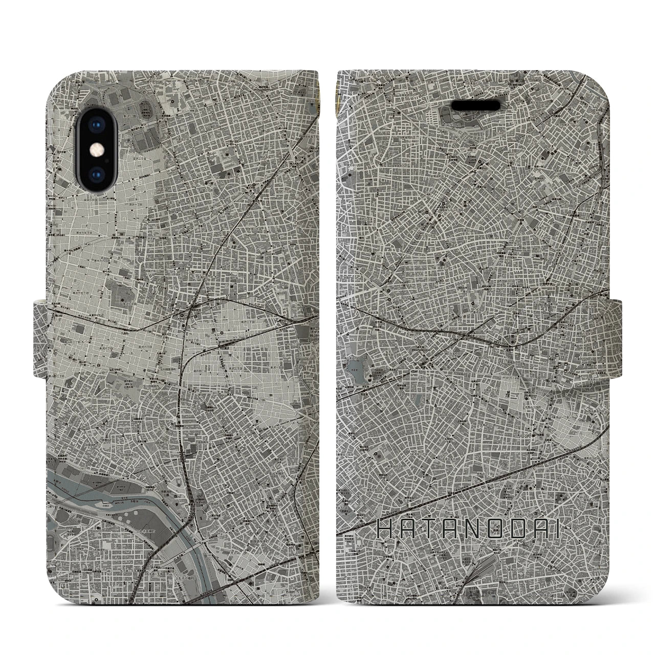 【旗の台(東京都)】地図柄iPhoneケース(手帳タイプ)モノトーン・iPhone XS / X 用