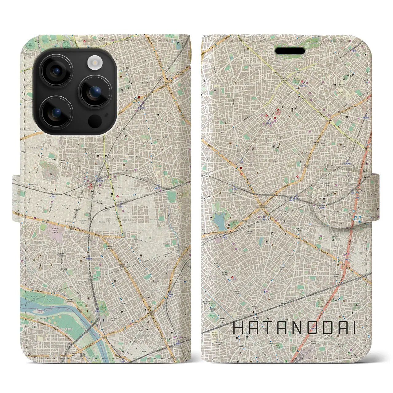 【旗の台(東京都)】地図柄iPhoneケース(手帳タイプ)ナチュラル・iPhone 16 用