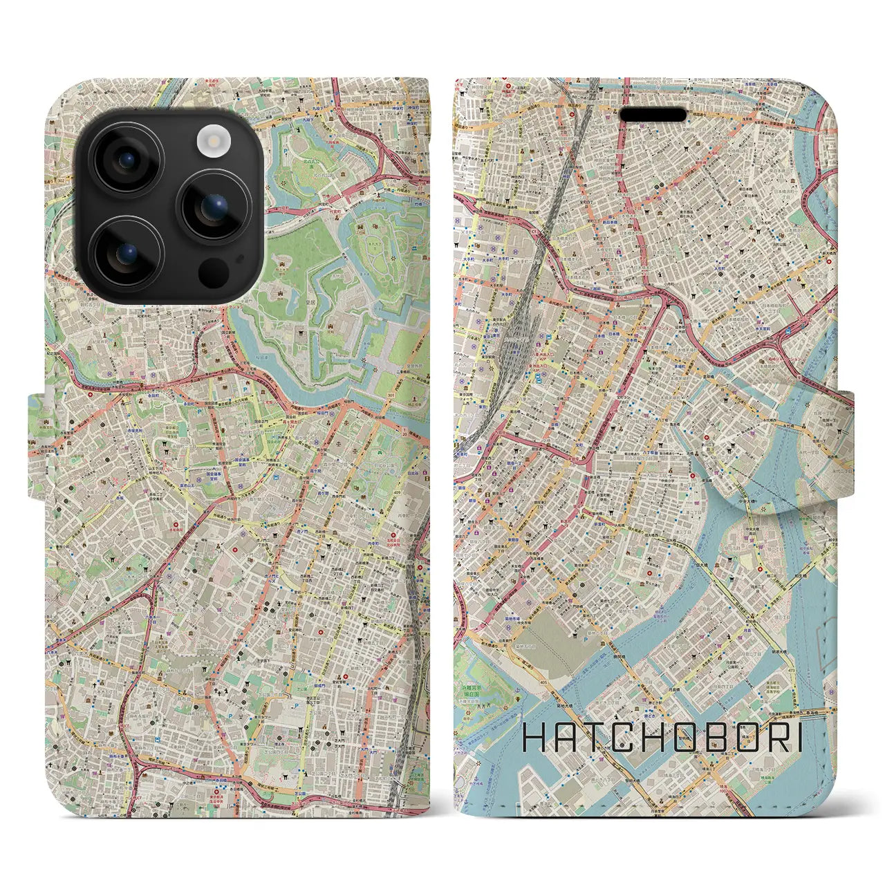 【八丁堀(東京都)】地図柄iPhoneケース(手帳タイプ)ナチュラル・iPhone 16 用