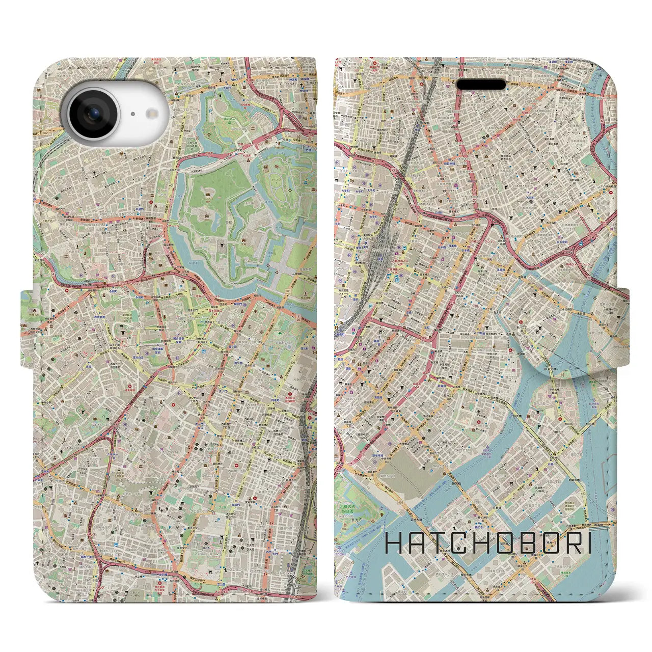 【八丁堀(東京都)】地図柄iPhoneケース(手帳タイプ)